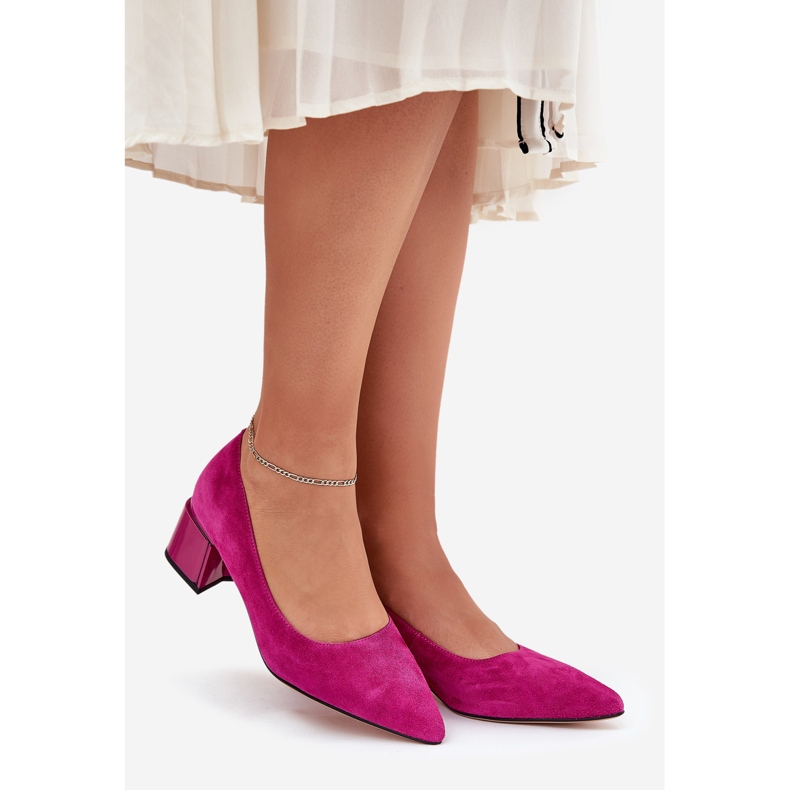 Suede smooth pumps with pointed tools Vinceza 66736 FUKSJA pink 1