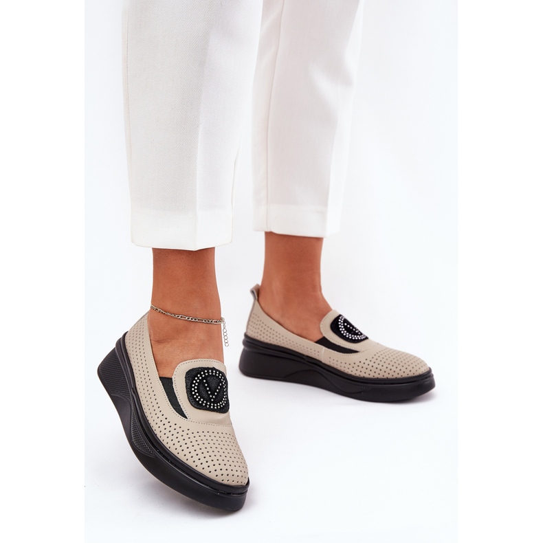 Women's leather loafers on the platform and vinceza 79522 beige 1 Women's leather loafers on the platform and vinceza 79522 beige 1