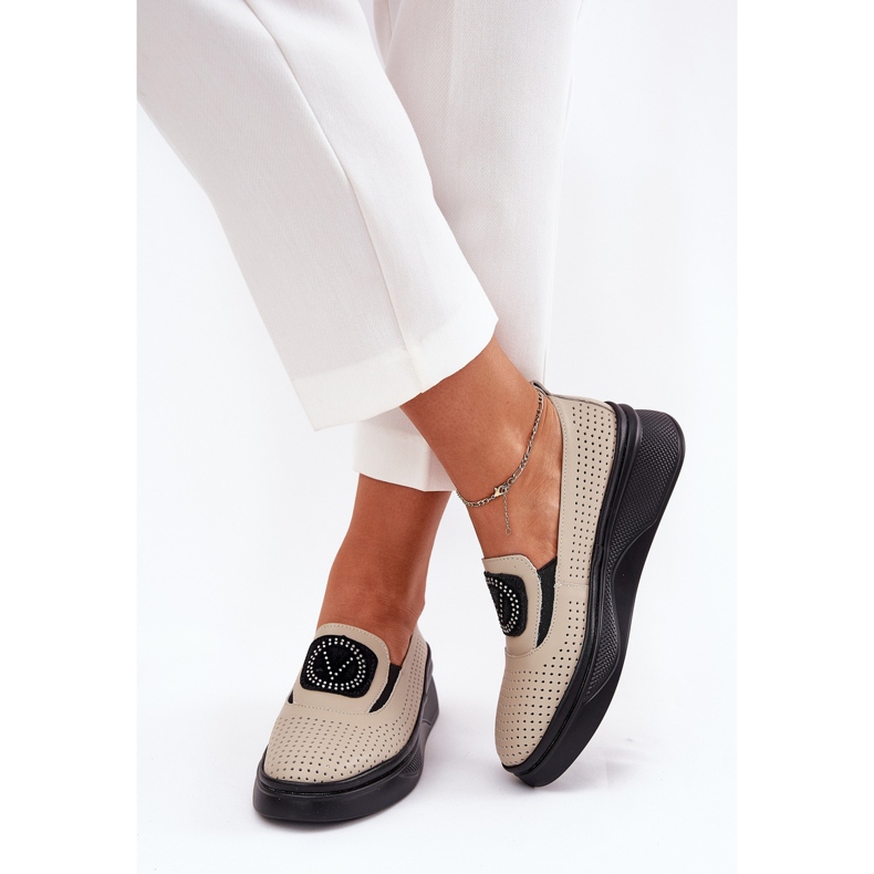 Women's leather loafers on the platform and vinceza 79522 beige 2 Women's leather loafers on the platform and vinceza 79522 beige 2