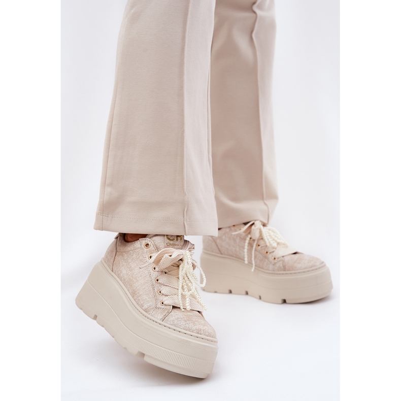 Leather sneakers on the Chebello 4658 zloty platform golden 2