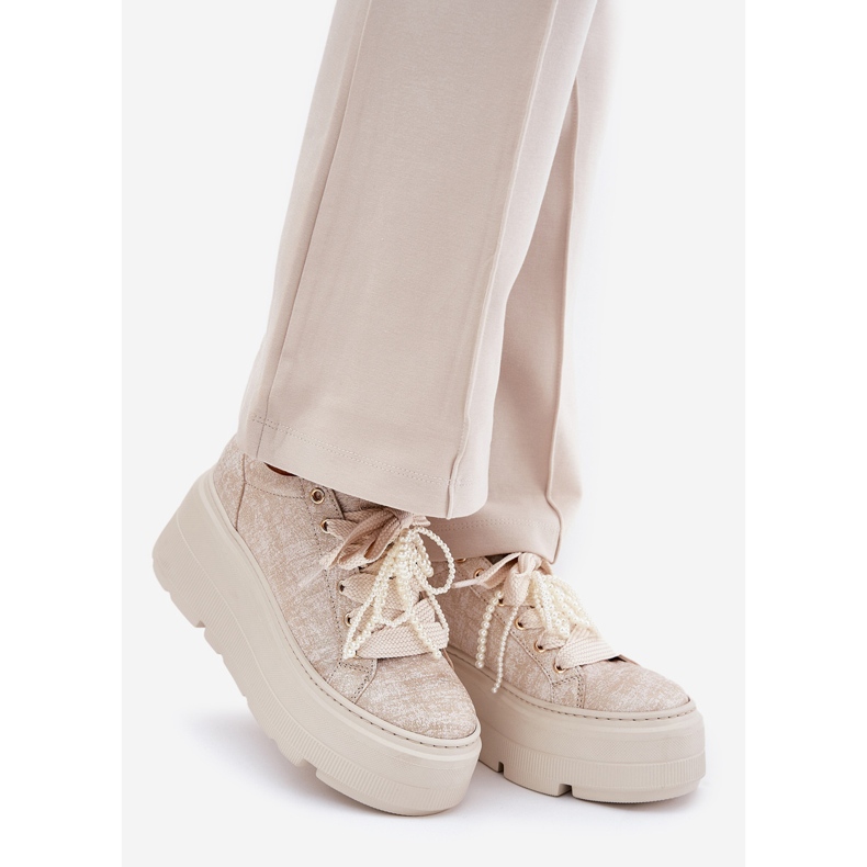 Leather sneakers on the Chebello 4658 zloty platform golden 1
