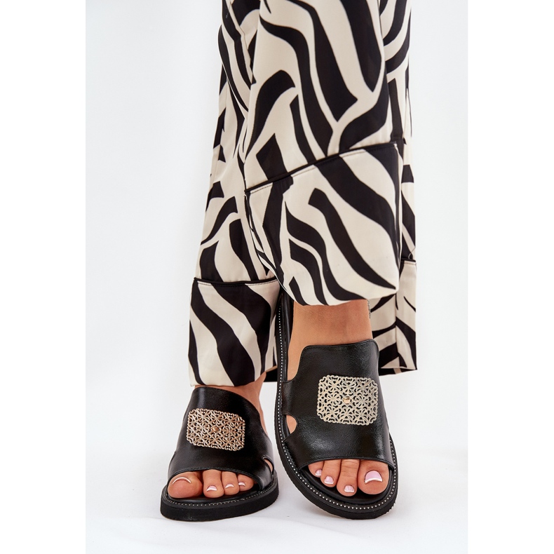 Jezzi Women's flip flops on anchoic leather wedge with decoration black 2