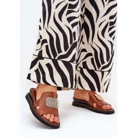 Jezzi Women's flip flops on anchoic leather wedge with decoration brown 2