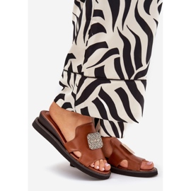 Jezzi Women's flip flops on anchoic leather wedge with decoration brown 1