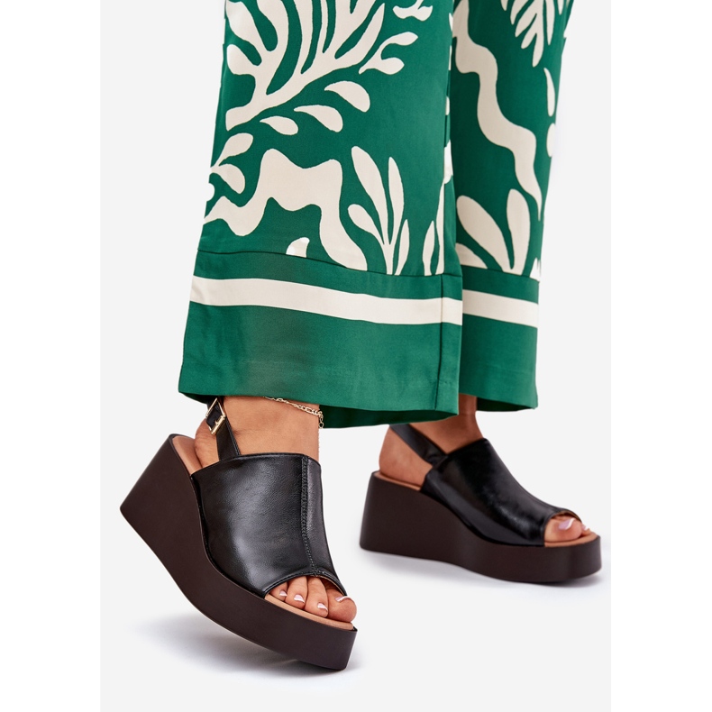 Jezzi Women's sandals with eco leather on the platform and black wedges 1