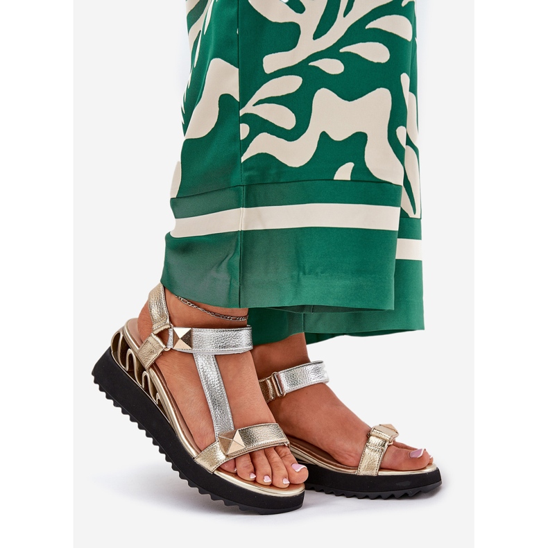 S.Barski Women's leather sandals CR51-135 gold and silver golden 1