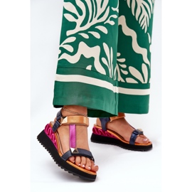 S.Barski Women's leather sandals CR51-135 Navy blue 2