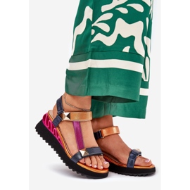 S.Barski Women's leather sandals CR51-135 Navy blue 1