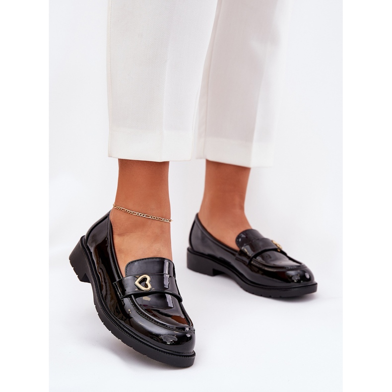 S.Barski Painted women's loafers with heart S. Barski HY51-379 black 2 S.Barski Painted women's loafers with heart S. Barski HY51-379 black 2