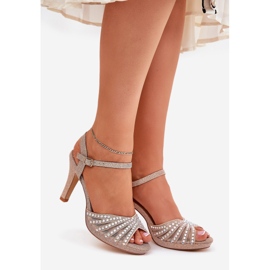 S. BARSKI Sandals on a pin with decoration and glitter MR1038-33 Champagne pink 1