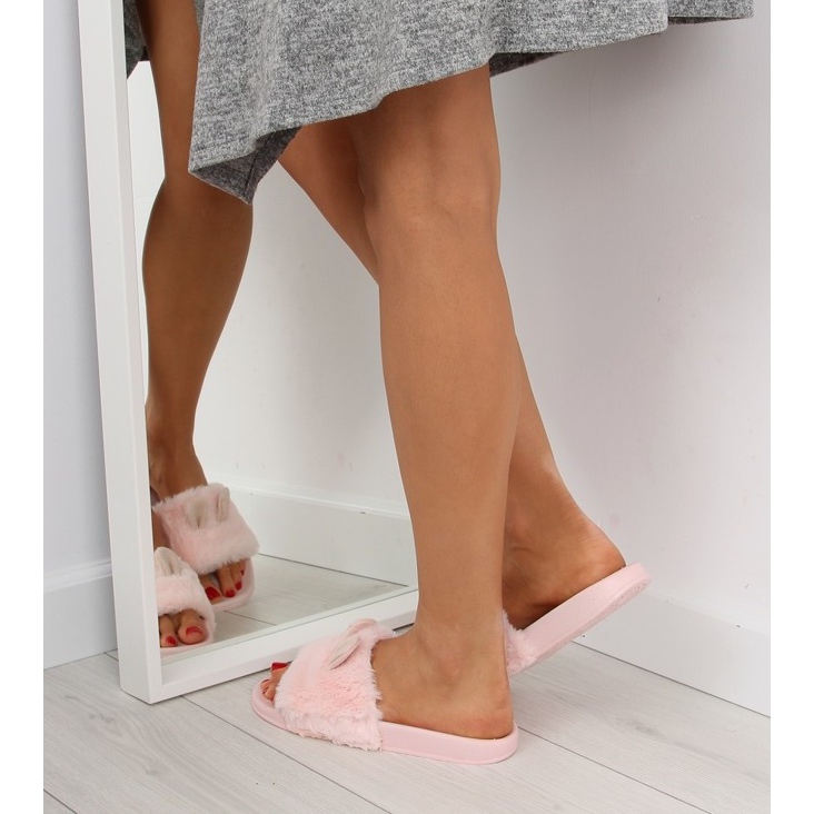Fur slippers with ears pink LS-02 pink 2