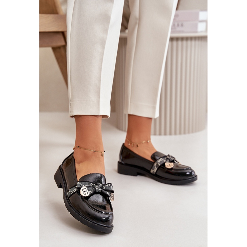 S.Barski Painted women's loafers with bows S. Barski HY42-331a black 2 S.Barski Painted women's loafers with bows S. Barski HY42-331a black 2