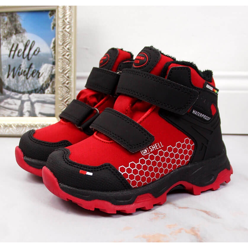 Children's waterproof snow boots with Velcro red American Club black 1