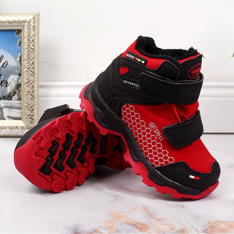 Children's waterproof snow boots with Velcro red American Club black 2