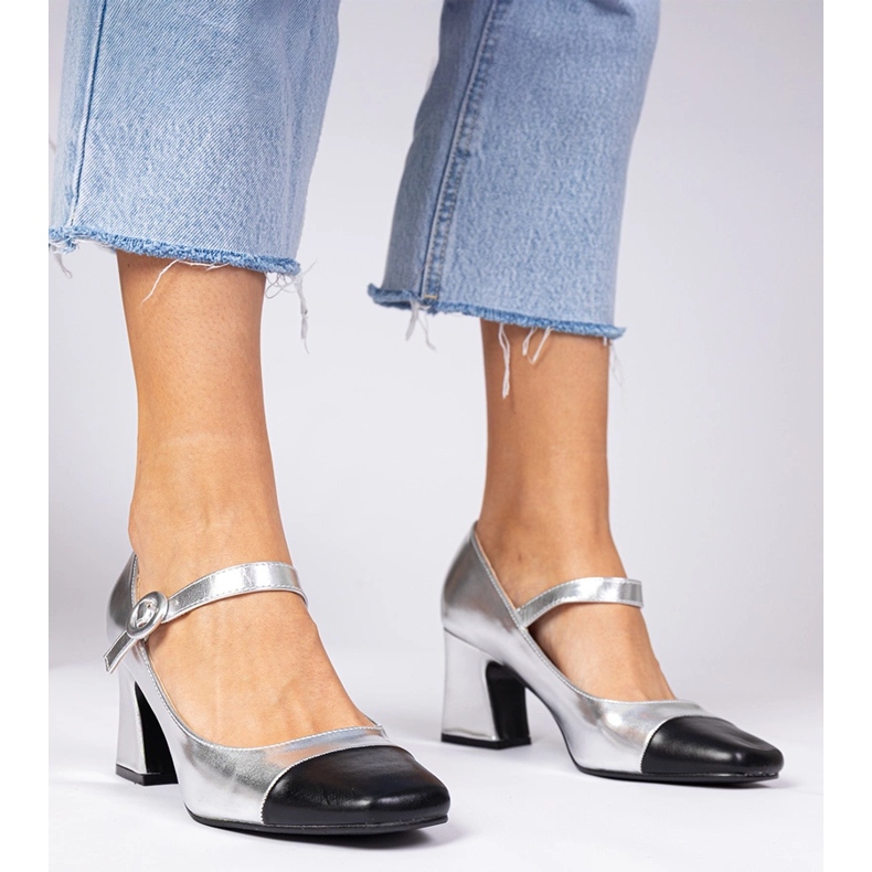 Silver women's pumps with a black nose 1 Silver women's pumps with a black nose 1