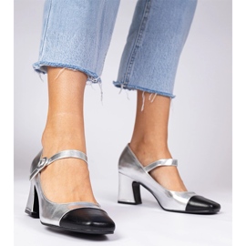 Silver women's pumps with a black nose 2 Silver women's pumps with a black nose 2