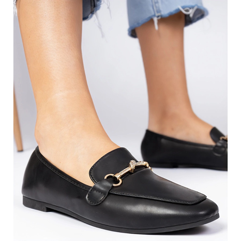 Black loafers with a golden decoration and zircon 2 Black loafers with a golden decoration and zircon 2