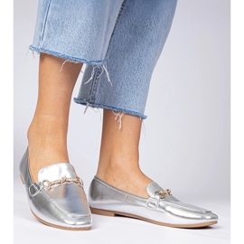 Silver elegant loafers with a golden decoration and zircons 1 Silver elegant loafers with a golden decoration and zircons 1