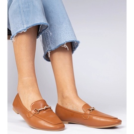 Brown elegant loafers with a golden decoration and zircons 2 Brown elegant loafers with a golden decoration and zircons 2