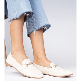 Beige elegant loafers with a golden decoration and zircons 2