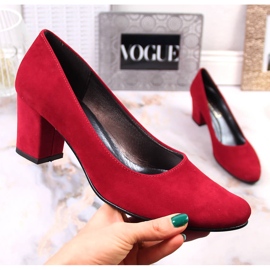 Women's red suede pumps on the post Azali 1470 1