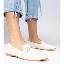 Beige elegant loafers with zircons 1