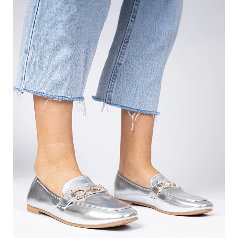 Silver elegant loafers with zircons 1