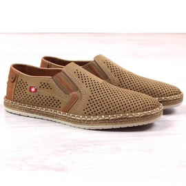 Rieker B5297-64 beige openwork leather men's slip-on shoes 1