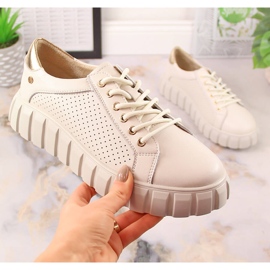 Beige leather women's sports shoes Filippo DP4535 2