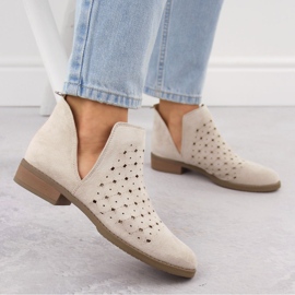 M. DASZYŃSKI Women's openwork suede slip-on boots beige M.Daszyński SA62-102 1