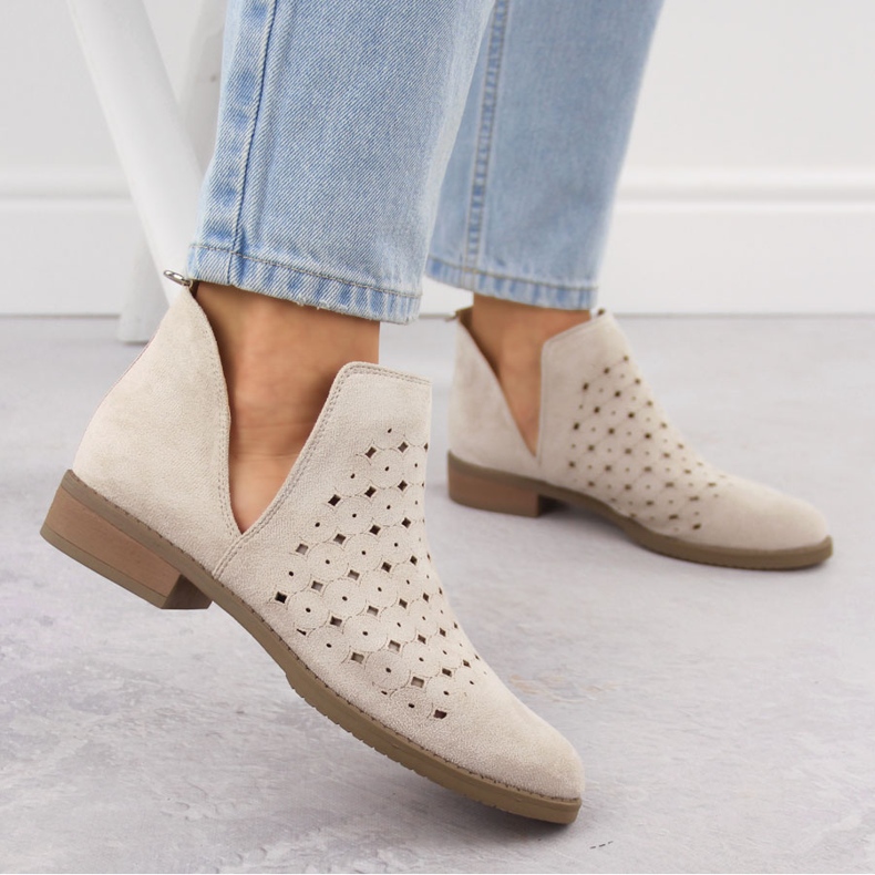 M. DASZYŃSKI Women's openwork suede slip-on boots beige M.Daszyński SA62-102 1