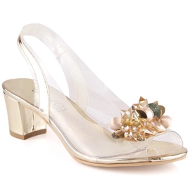 Women's transparent sandals with beads gold Sabatina 2014-5 golden 1