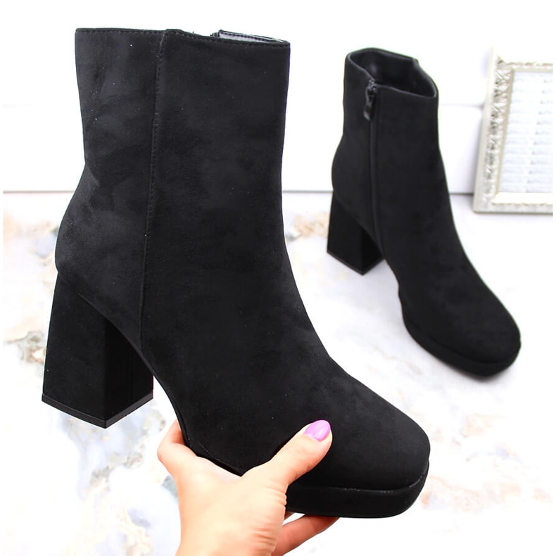 Black suede women's ankle boots Jezzi RMR2288-2 1