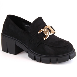 Suede women's moccasins with a high heel, black Vinceza 1