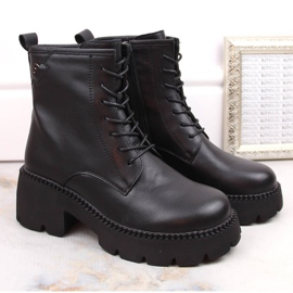 Women's leather boots on a high heel and platform, insulated, black, T.Sokolski 191 2