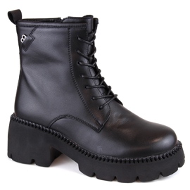 Women's leather boots on a high heel and platform, insulated, black, T.Sokolski 191 1