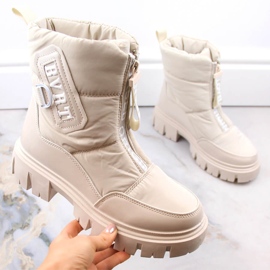 Beige insulated women's zippered snow boots Filippo DBT4960 2