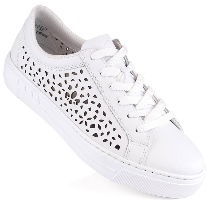 Leather comfortable openwork women's sports shoes, white, Rieker L8831-80 2