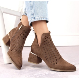Suede women's openwork high-heeled boots brown Potocki SZ12356 2