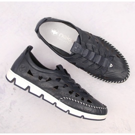 Women's leather openwork slip-on shoes, navy blue Rieker 49956-14 13