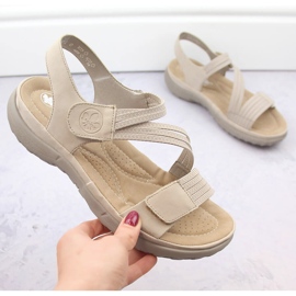 Comfortable women's sandals with velcro and elastic bands, beige Rieker 64870-62 1 Comfortable women's sandals with velcro and elastic bands, beige Rieker 64870-62 1