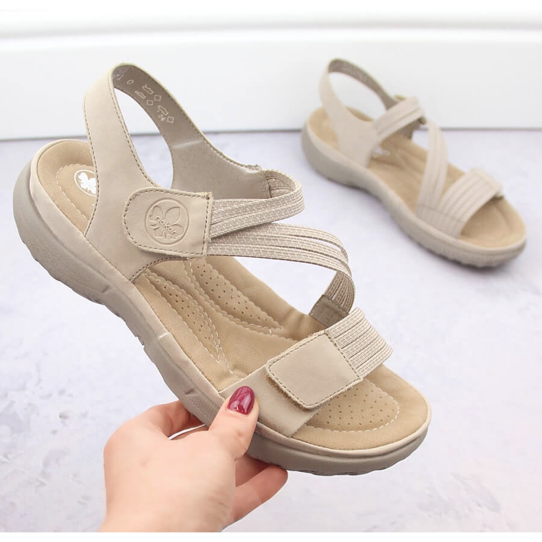 Comfortable women's sandals with velcro and elastic bands, beige Rieker 64870-62 1 Comfortable women's sandals with velcro and elastic bands, beige Rieker 64870-62 1