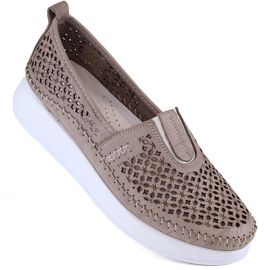 Women's leather openwork slip-on shoes, beige T.Sokolski 0712 1