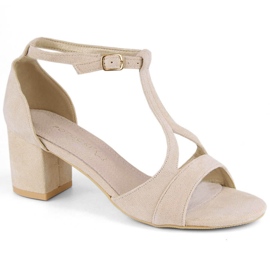 Women's suede sandals on a high heel, beige Potocki LE20311 1 Women's suede sandals on a high heel, beige Potocki LE20311 1