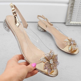 Transparent patent leather women's sandals with gold zircons S.Barski MR38-383 golden 1