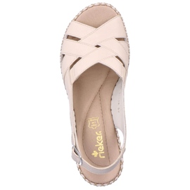 Leather comfortable women's wedge sandals, beige Rieker 66189-60 2