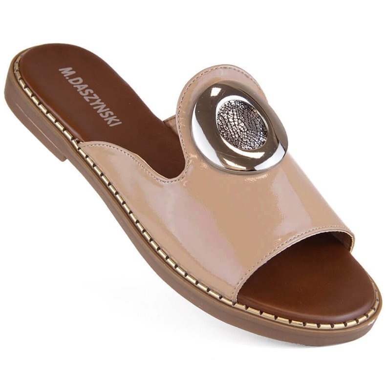 M. DASZYŃSKI Patent women's slippers with a decoration, beige M.Daszyński MR2266-5 1