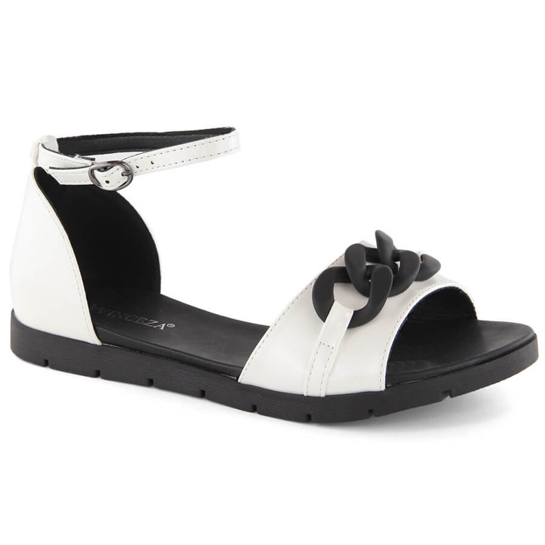 Women's flat sandals with a chain, white Vinceza 17320 1