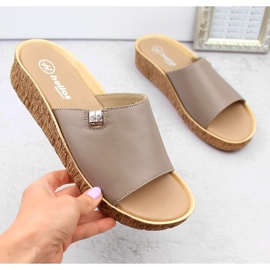 Leather comfortable women's cappuccino slippers Helios 130.42 beige 1 Leather comfortable women's cappuccino slippers Helios 130.42 beige 1