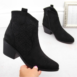 Women's suede ankle boots openwork cowboy boots black S.Barski HY42-944 1